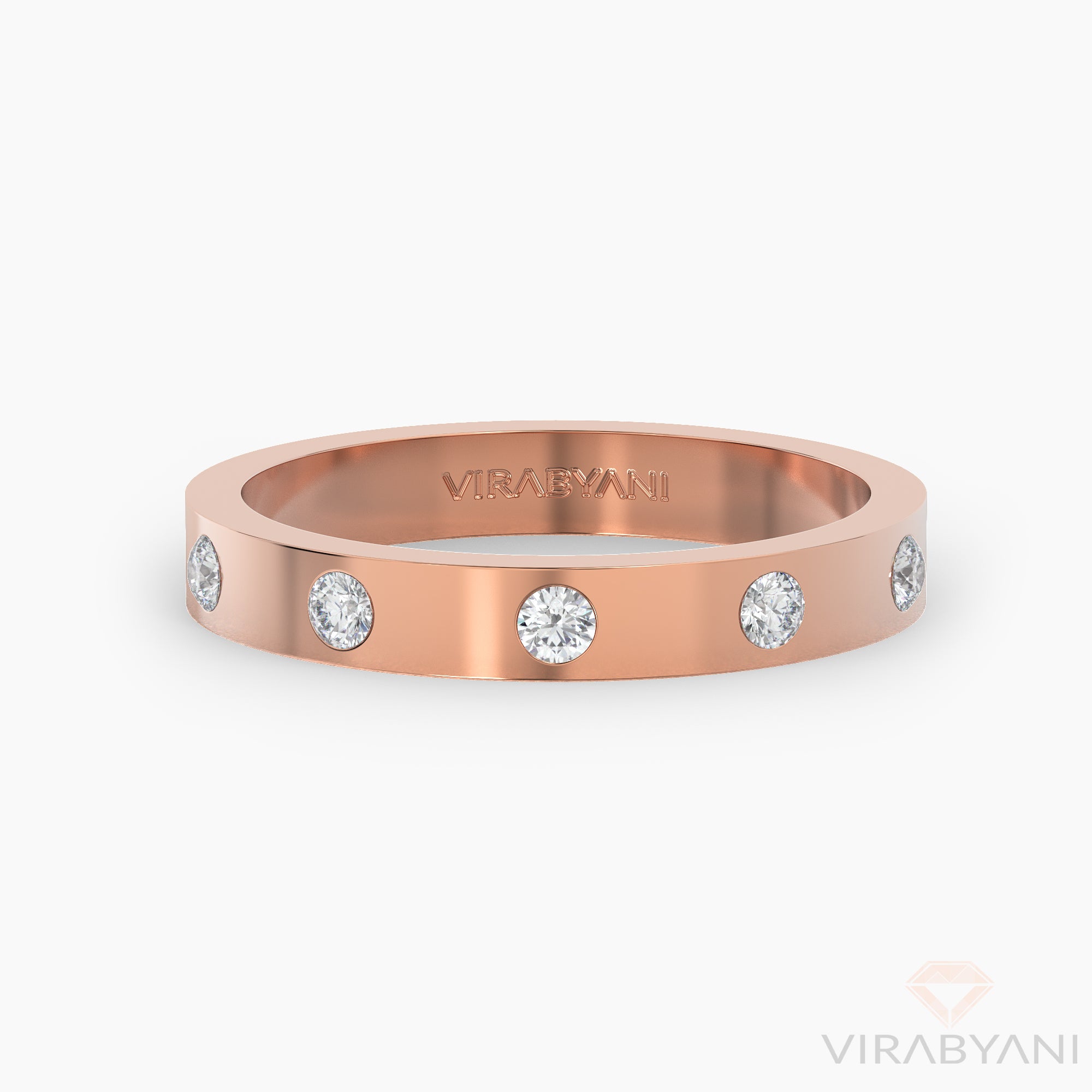 Bezel Set Round Diamond Five Stone Band Square Edges-VIRABYANI